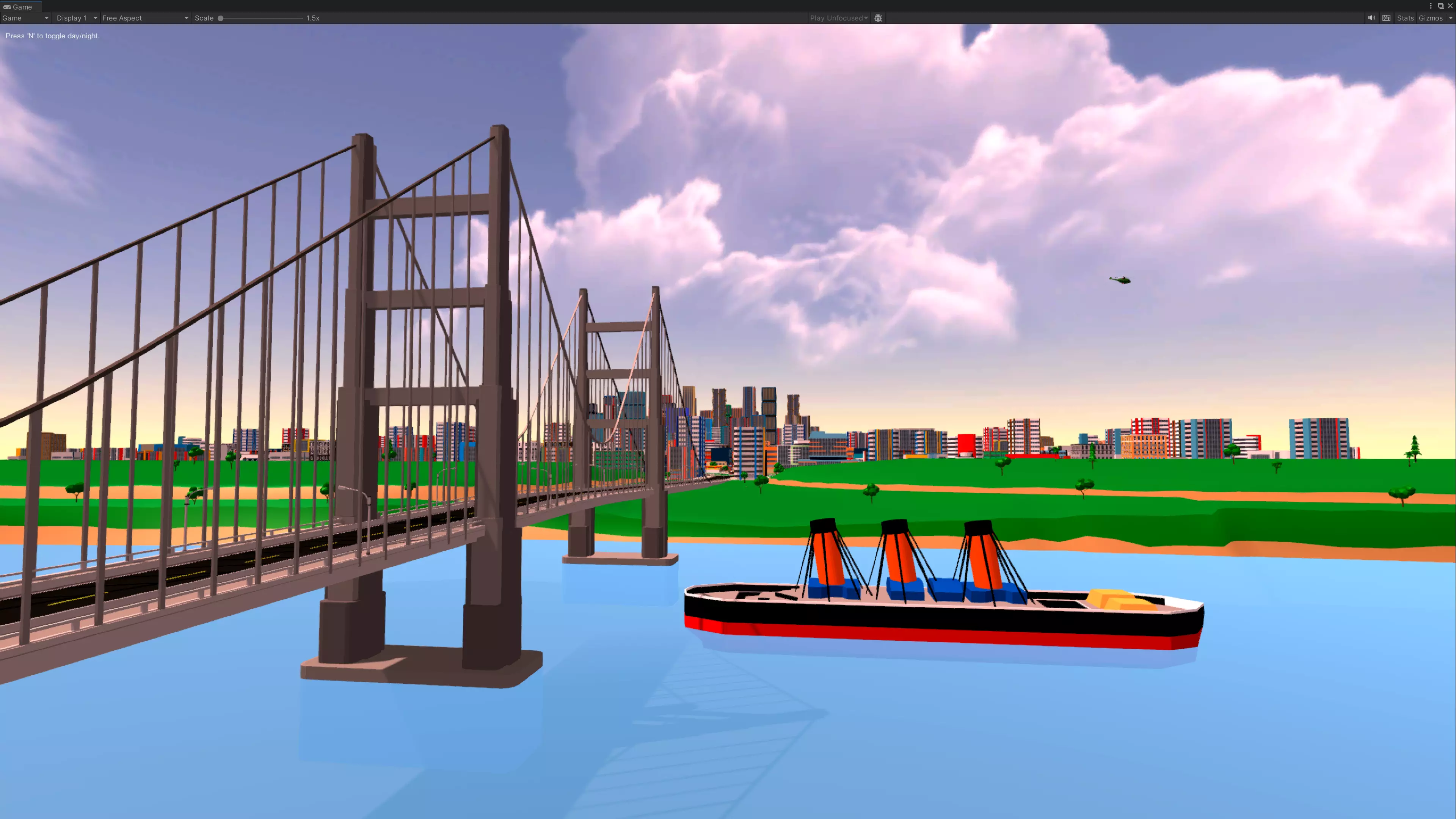 Low-poly bridge and city