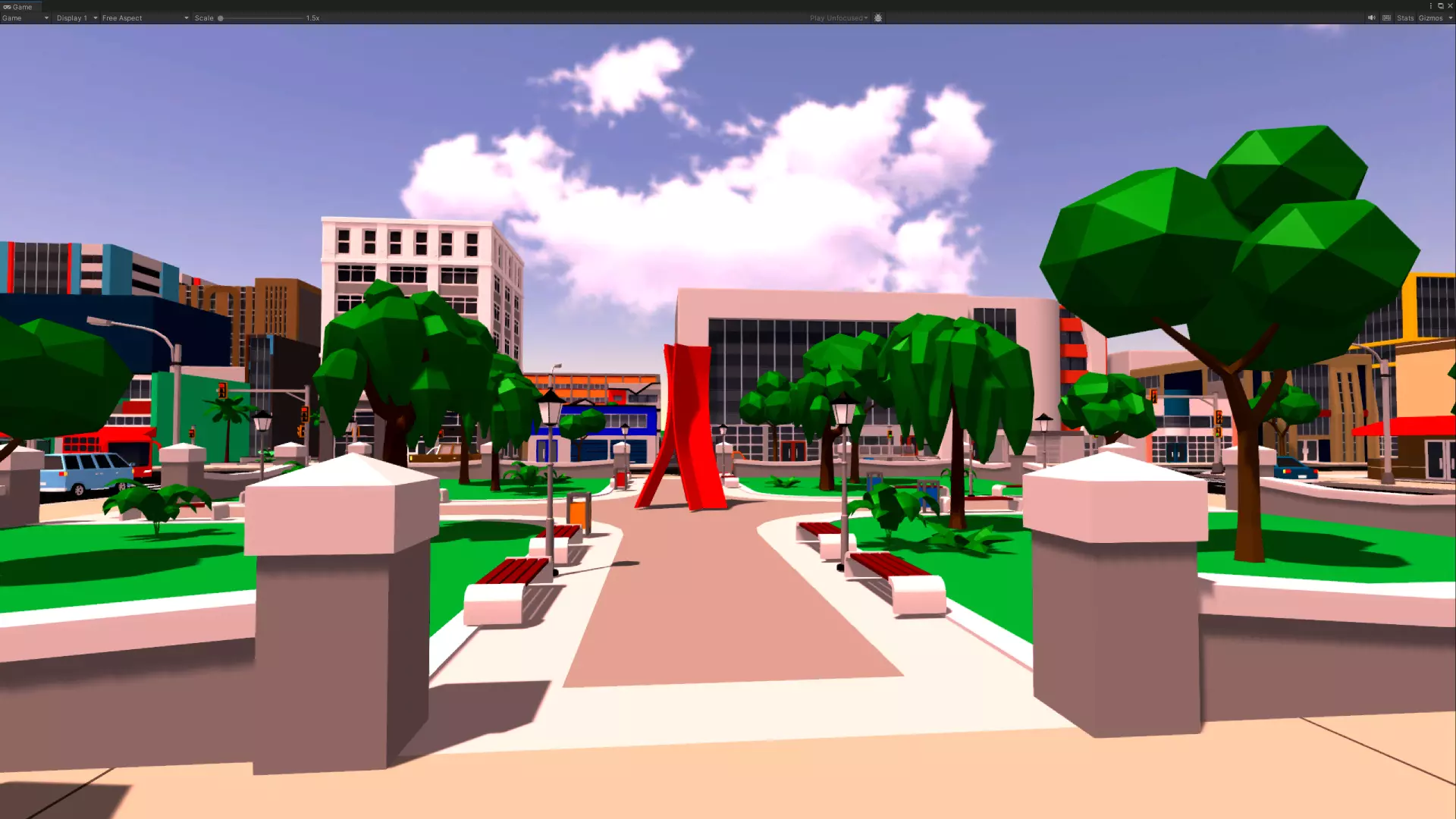 Low-poly city park